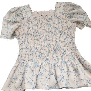 Rachel Parcell Ditsy Floral Smocked Milkmaid Top Puff Sleeve Cottage Prairie M